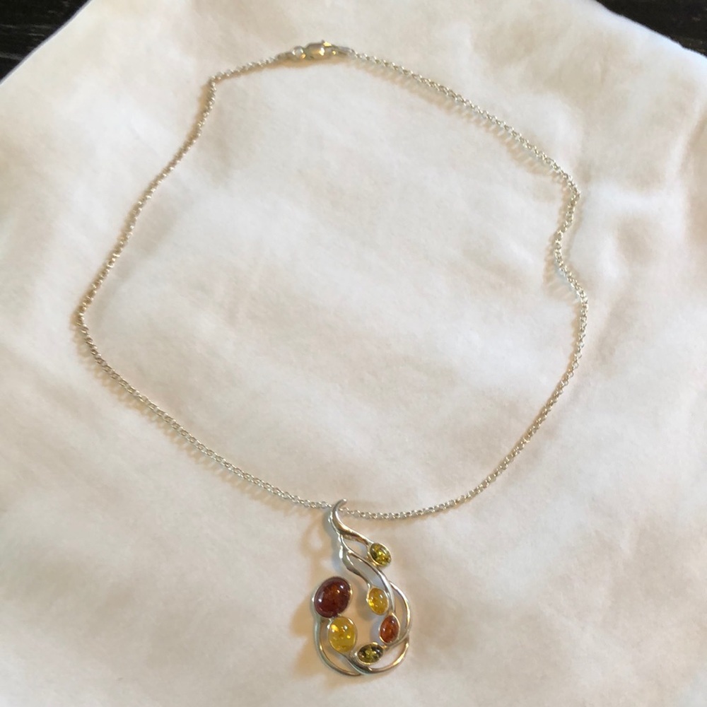 Sterling silver necklace with amber stones